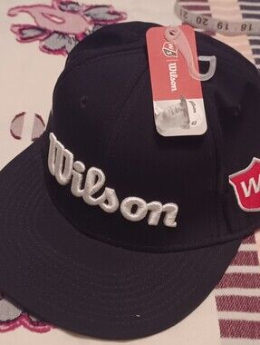 NWT Wilson Black Adjustable Hat Cap with Raised White Script Logo OSFA